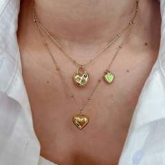 Boho green color enamel evil eye heart pendant stainless steel necklace collection