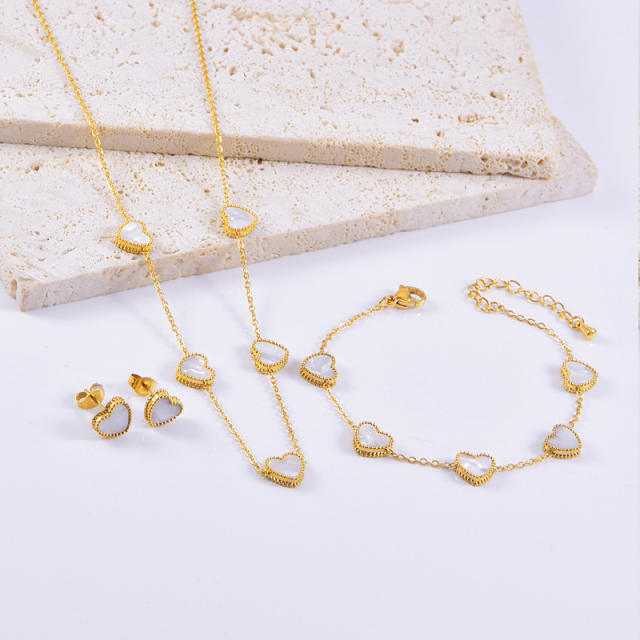 Elegant mother shell heart dainty stainless steel necklace set