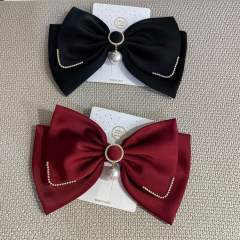 Elegant pearl bead satin bow hair clips french barrette hair clips
