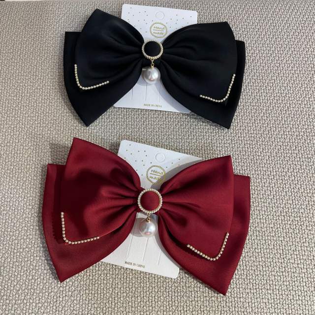 Elegant pearl bead satin bow hair clips french barrette hair clips