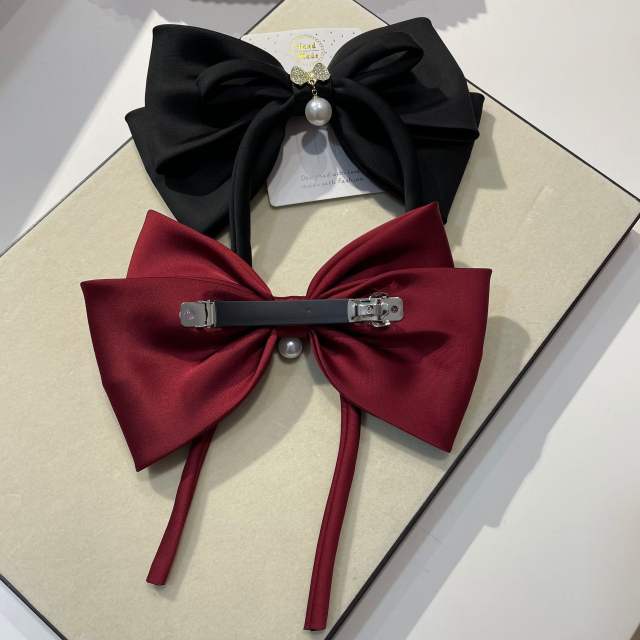 Elegant plain satin bow french barrette hair clips