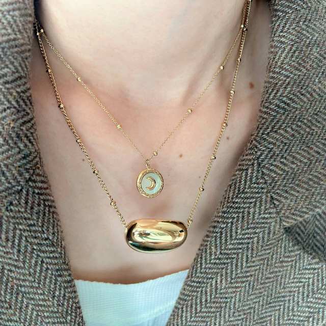 Dainty tiny moon pendant chunky pendant stainless steel necklace