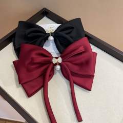 Elegant plain satin bow french barrette hair clips