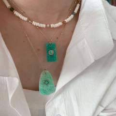 Fresh green color natural stone block charm stainless steel necklace collection