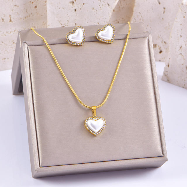 Elegant easy match turquoise pearl stone stainless steel necklace set