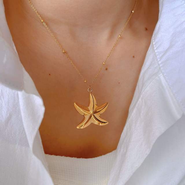 Hot ocean series shell starfish pendant stainless steel dainty necklace