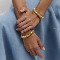 Vintage chunky fold design stainless steel cuff bangle rings set