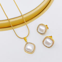 Elegant easy match turquoise pearl stone stainless steel necklace set