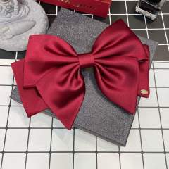 Elegant red black satin bow french barrette hair clips
