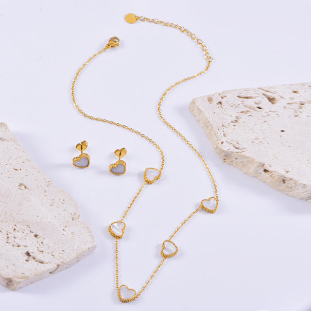 Elegant mother shell heart dainty stainless steel necklace set