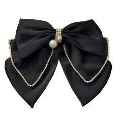 Elegant diamond two layer satin bow french barrette hair clips
