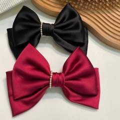 Elegant plain color satin bow french barrette hair clips