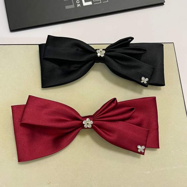 Oversize satin bow rhinestone french barrette hair clips