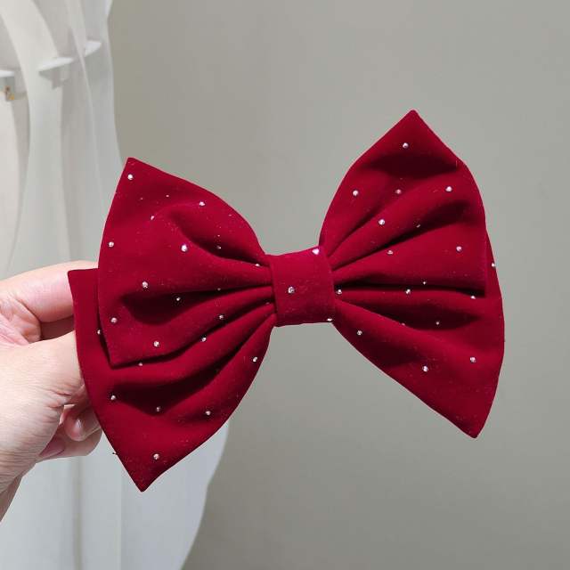 Korean fashion elegant rhinestone velvet bow hair clips french barrette hair clips