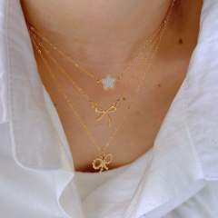 Sweet hollow bow heart stainless steel dainty necklace