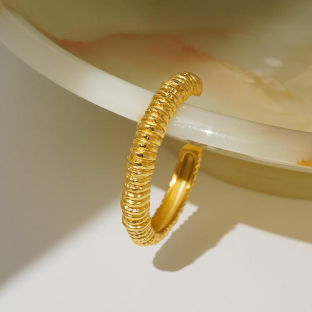 Vintage chunky fold design stainless steel cuff bangle rings set