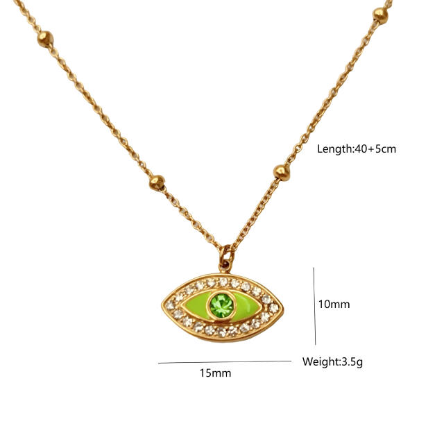 Boho green color enamel evil eye heart pendant stainless steel necklace collection