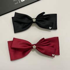 Oversize satin bow rhinestone french barrette hair clips
