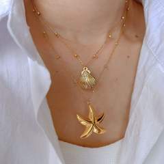 Hot ocean series shell starfish pendant stainless steel dainty necklace