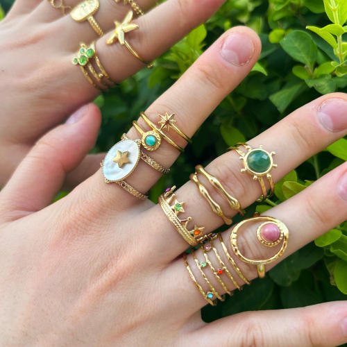 Boho colorful diamond mother shell stainless steel finger rings collection