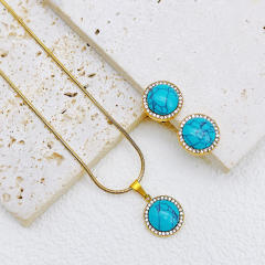 Boho turquoise stone charm stainless steel necklace set