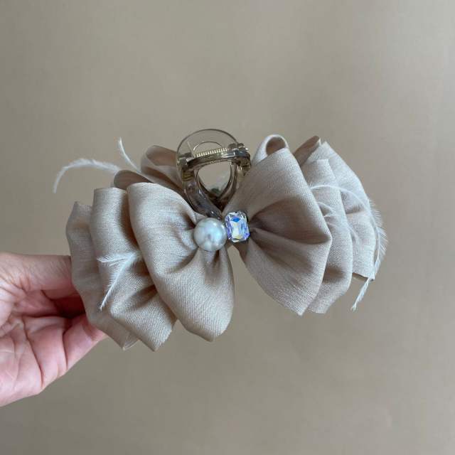 Large size plain satin bow thick hair hair claw clips
