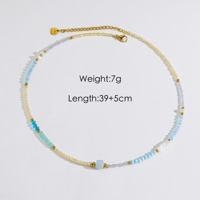 Fresh green color natural stone pendant stainless steel necklace collection