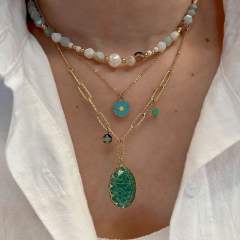 Vintage natural stone bead stainless steel necklace collection