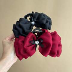 Large size plain satin bow thick hair hair claw clips
