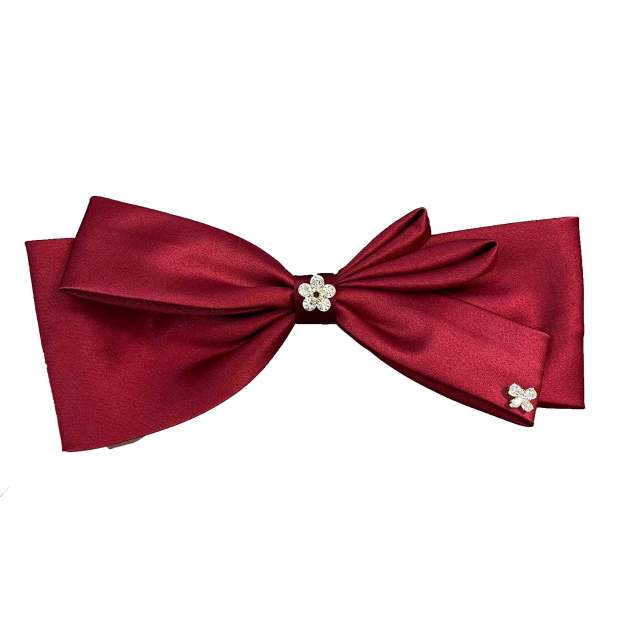 Oversize satin bow rhinestone french barrette hair clips