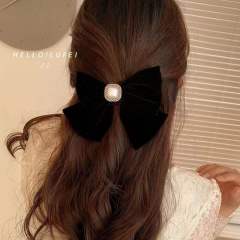 Elegant sqaure pearl velvet bow french barrette hair clips