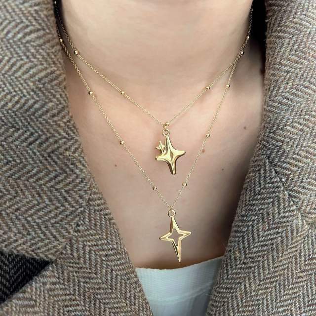 Dainty bow cross pendant stainless steel necklace