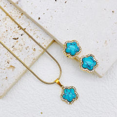 Elegant easy match turquoise pearl stone stainless steel necklace set