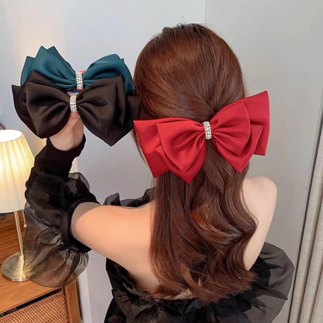 Korean fashion three layer satin bow french barrette hair clips