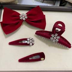 Winter velvet diamond snowflake bow hair clips snap hair clips