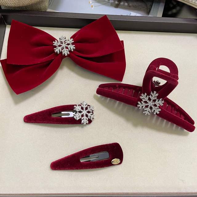 Winter velvet diamond snowflake bow hair clips snap hair clips