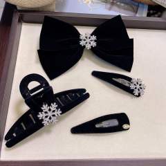 Winter velvet diamond snowflake bow hair clips snap hair clips