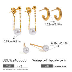 Elegant pearl bead three pair stainless steel earrings set