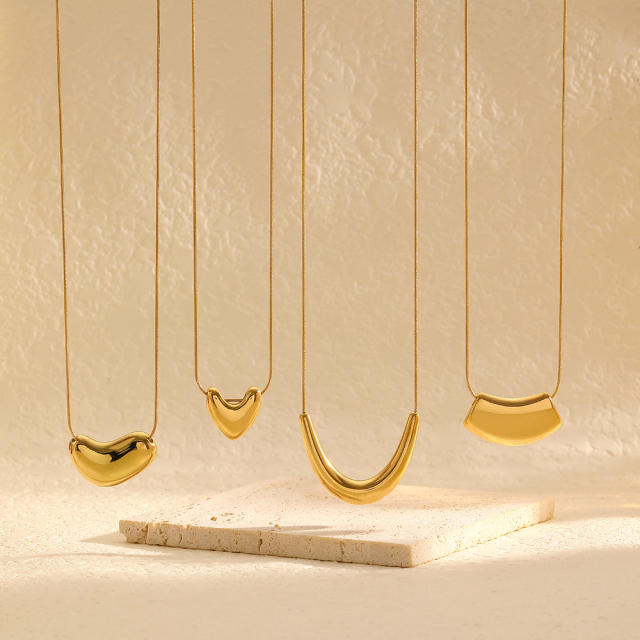 18KG chunky geometric pendant stainless steel dainty necklace