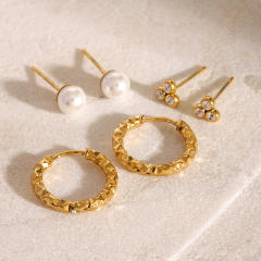Elegant pearl bead diamond small hoop stainless steel earrings set