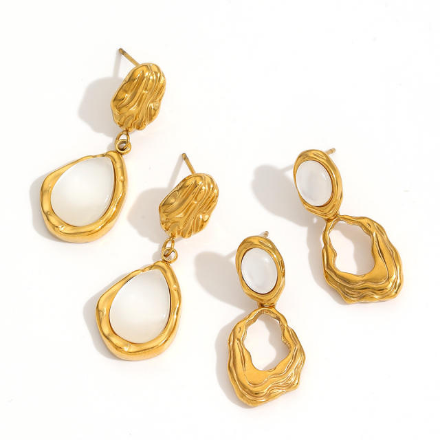 Elegant moonstone statement drop stainless steel earrings