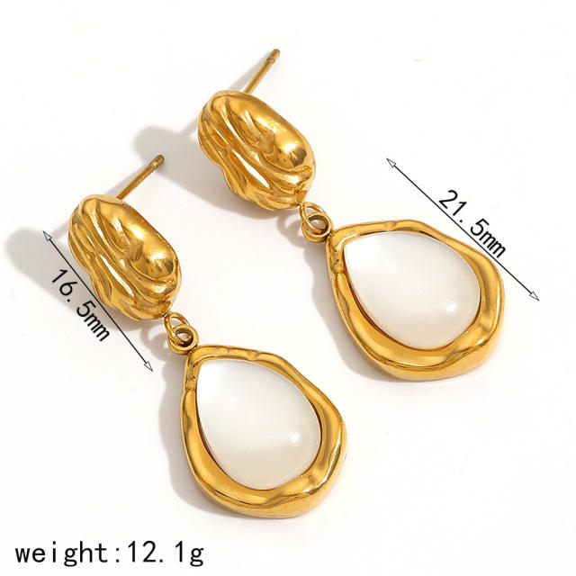 Elegant moonstone statement drop stainless steel earrings