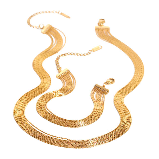 Personality layer skinny chain stainless steel necklace bracelet set