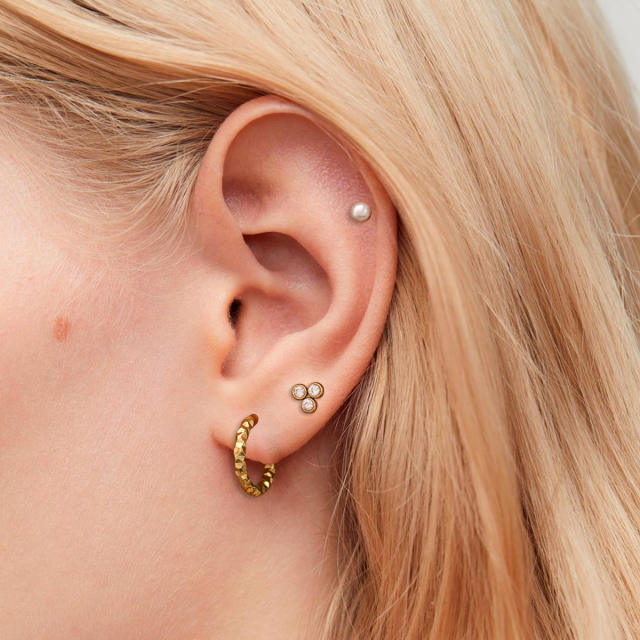 Elegant pearl bead diamond small hoop stainless steel earrings set