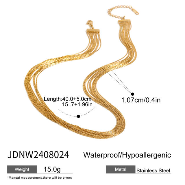 Personality layer skinny chain stainless steel necklace bracelet set
