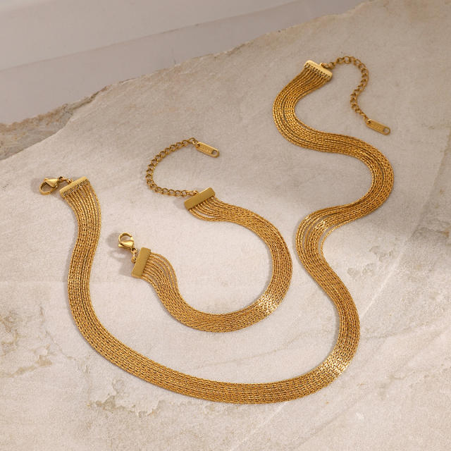 Personality layer skinny chain stainless steel necklace bracelet set