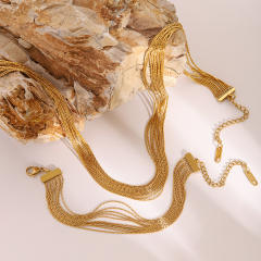 Personality layer skinny chain stainless steel necklace bracelet set