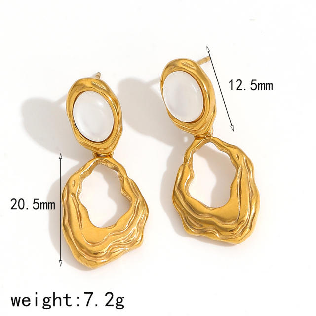 Elegant moonstone statement drop stainless steel earrings