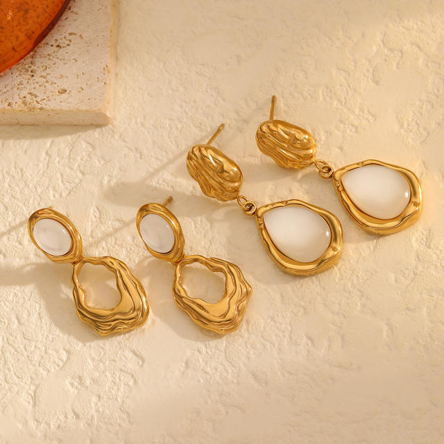 Elegant moonstone statement drop stainless steel earrings