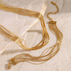 Personality layer skinny chain stainless steel necklace bracelet set